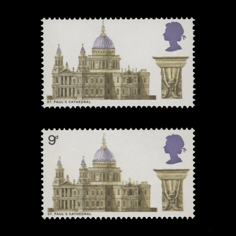 Great Britain 1969 (Error) 9d Cathedrals missing black