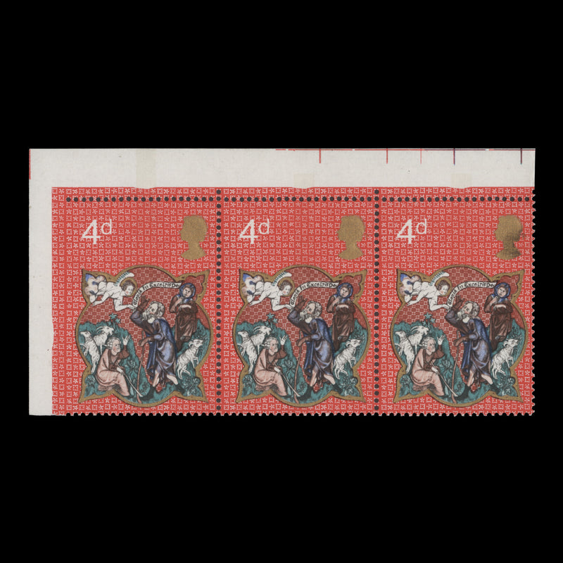 Great Britain 1970 (Variety) 4d Christmas strip imperf to left margin