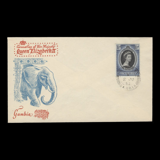 Gambia 1953 (FDC) 1½d Coronation, BATHURST
