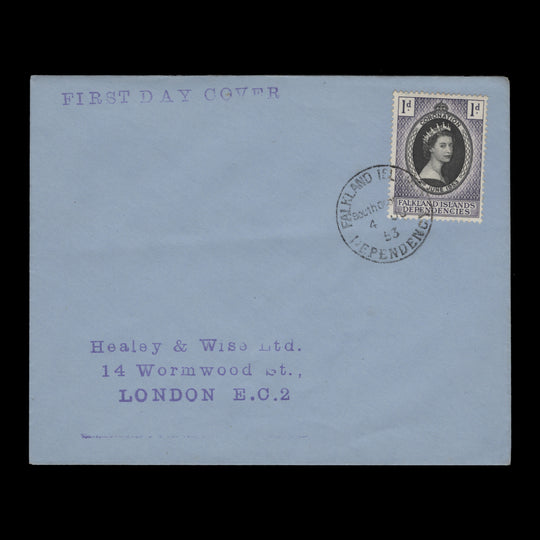 Falkland Islands Dependencies 1953 (FDC) 1d Coronation, South Georgia