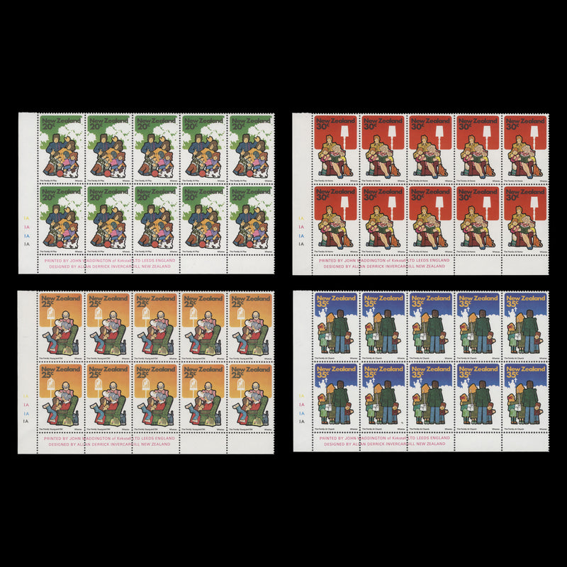 New Zealand 1981 (MNH) Family Life imprint/plate 1A–1A–1A–1A blocks