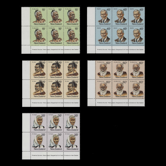New Zealand 1980 (MNH) Maori Portraits Definitives imprint blocks, short