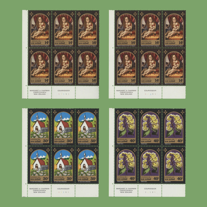 New Zealand 1981 (MNH) Christmas imprint/plate blocks