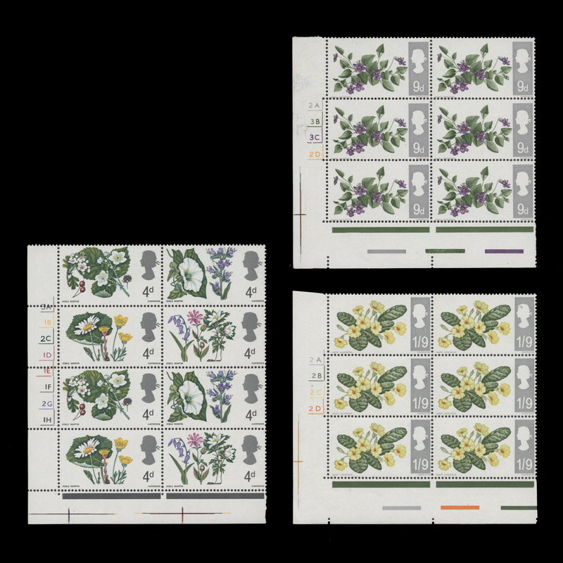 Great Britain 1967 (MNH) British Wild Flowers ordinary cylinder blocks