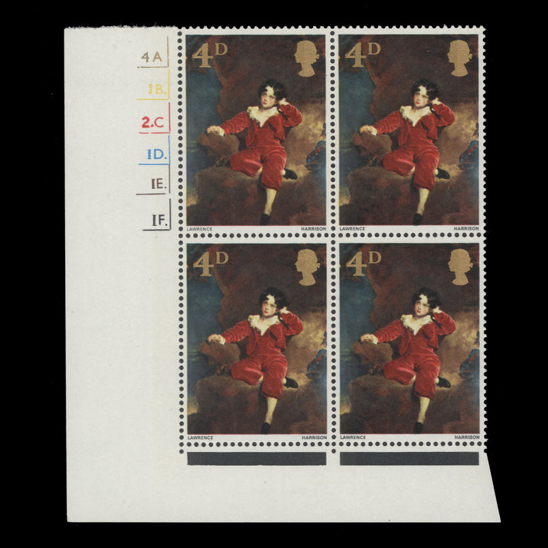 Great Britain 1967 (MLH) 4d British Paintings cylinder 4A.–1B.–2C.–1D.–1E.–1F. block