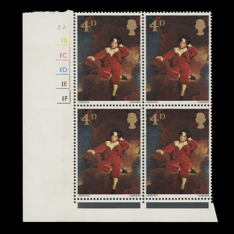 Great Britain 1967 (MNH) 4d British Paintings cylinder 3A–1B–1C–1D–1E–1F block