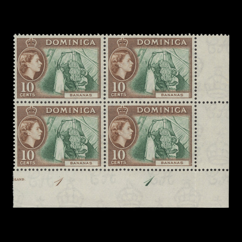 Dominica 1957 (MNH) 10c Bananas plate 1–1 block