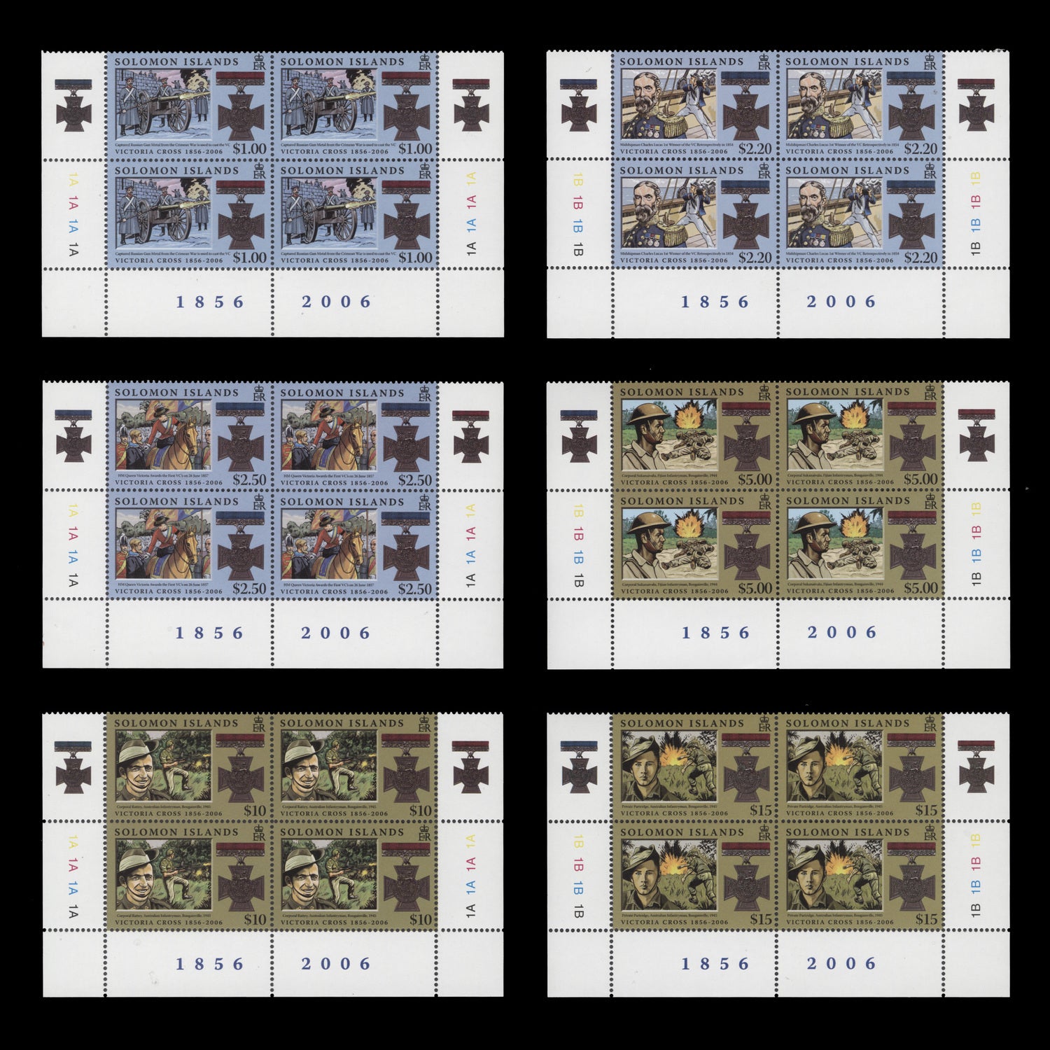 Solomon Islands 2006 (MNH) Victoria Cross Anniversary plate blocks ...