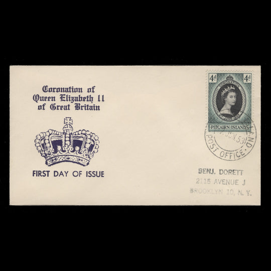 Pitcairn Islands 1953 (FDC) 4d Coronation