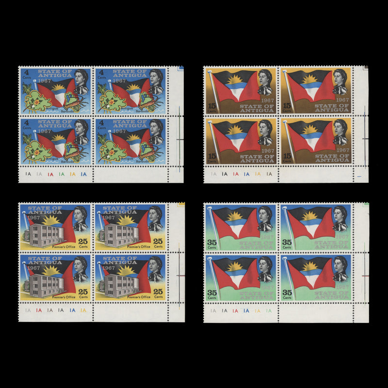 Antigua 1967 (MNH) Statehood plate 1A–1A–1A–1A–1A–1A blocks