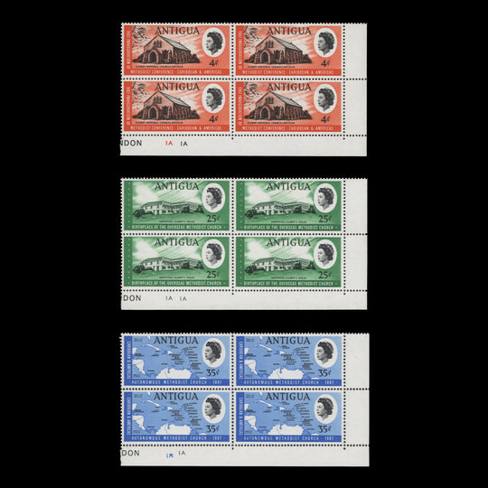 Antigua 1967 (MNH) Autonomous Methodist Church plate 1A–1A blocks