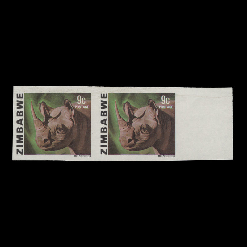 Zimbabwe 1980 (Variety) 9c Rhinoceros imperf pair