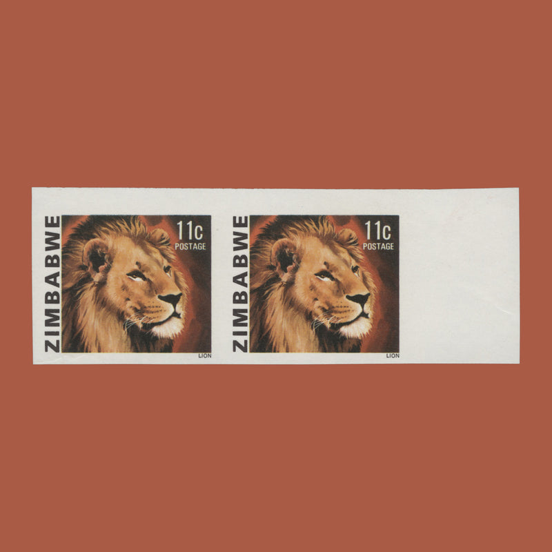 Zimbabwe 1980 (Variety) 11c Lion imperf pair