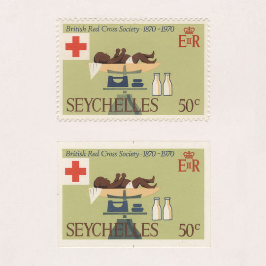 Seychelles 1970 Red Cross Centenary imperf proof on presentation card