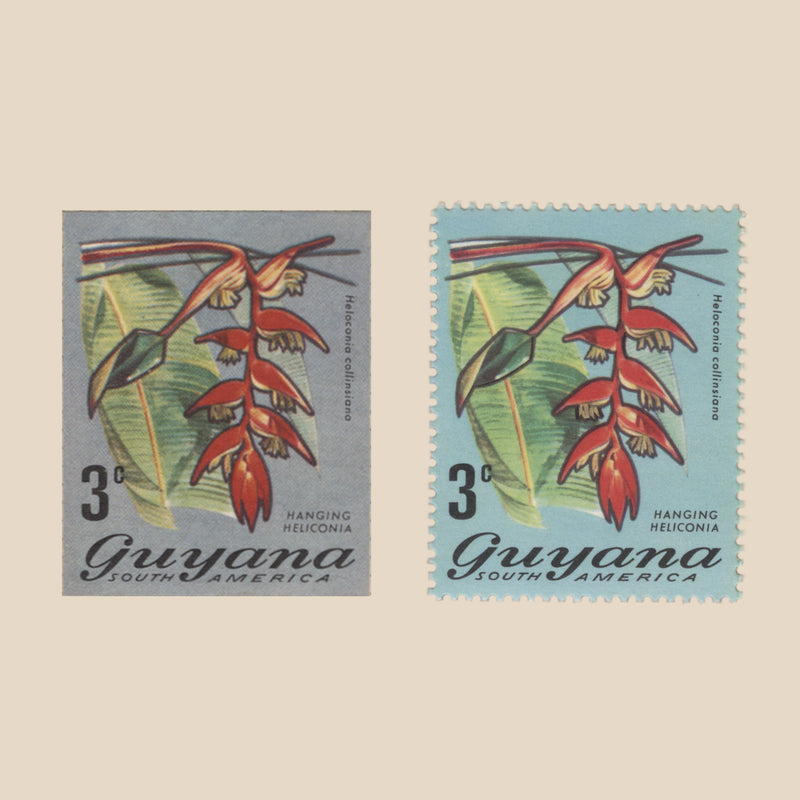 Guyana 1971 (Proof) 3c Hanging Heliconia colour trial on presentation card