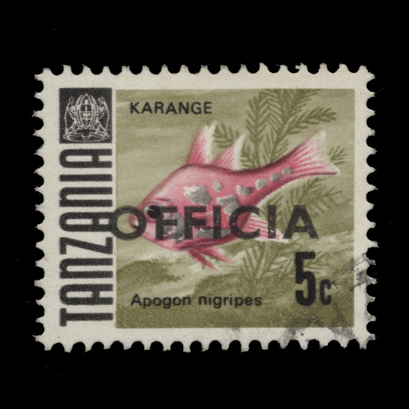 Tanzania 1973 (Variety) 5c Apogon Nigripes official with 'OFFICIA' overprint
