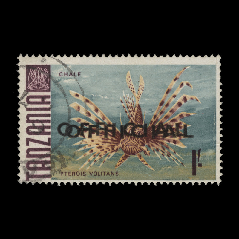Tanzania 1973 (Variety) 1s Pterois Volitans official with double overprint
