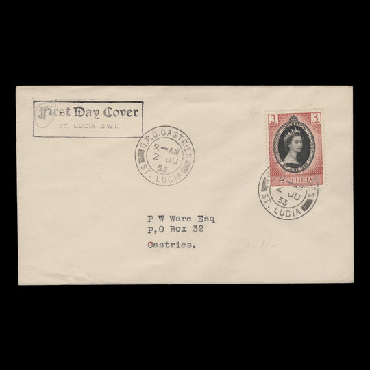 Saint Lucia 1953 (FDC) 3c Coronation, CASTRIES
