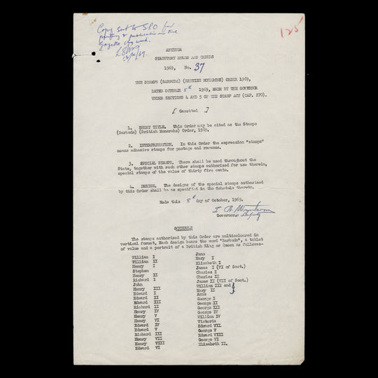 Barbuda 1970 English Monarchs original statutory order