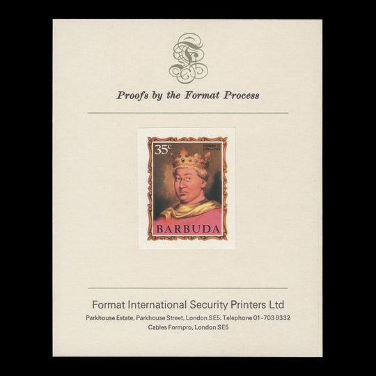 Barbuda 1970 (Proof) 35c English Monarchs, Henry II imperf single
