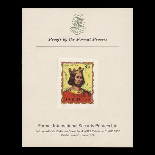 Barbuda 1970 (Proof) 35c English Monarchs, John imperf single