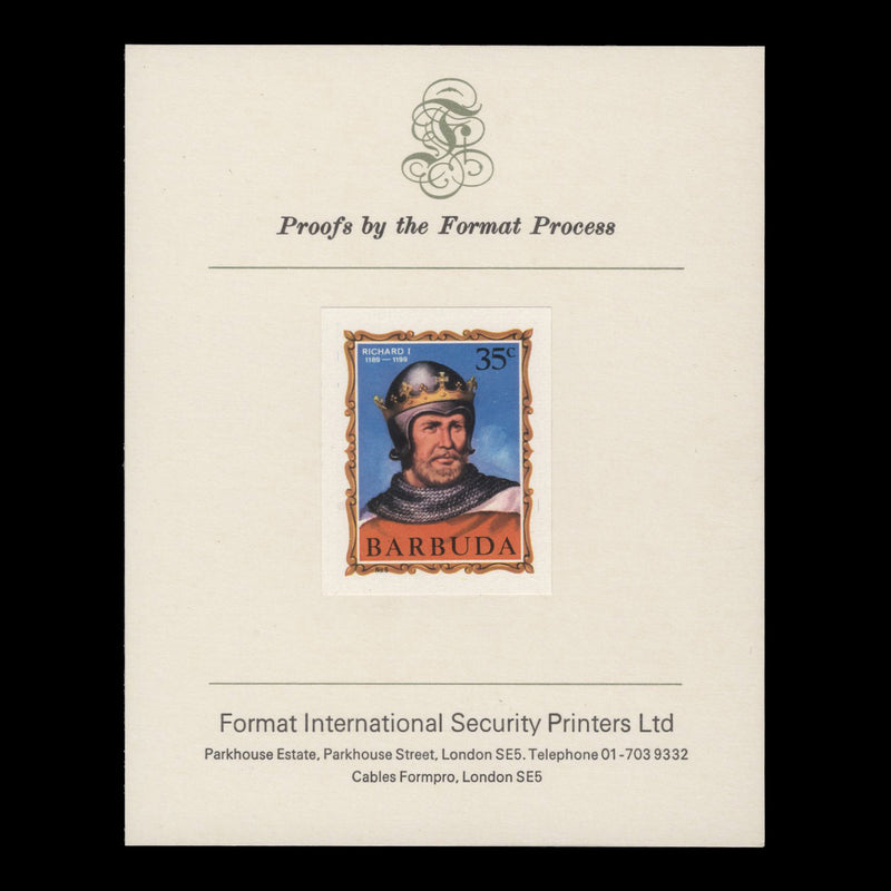 Barbuda 1970 (Proof) 35c English Monarchs, Richard I imperf single