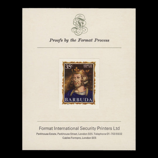 Barbuda 1970 (Proof) 35c English Monarchs, Henry III imperf single