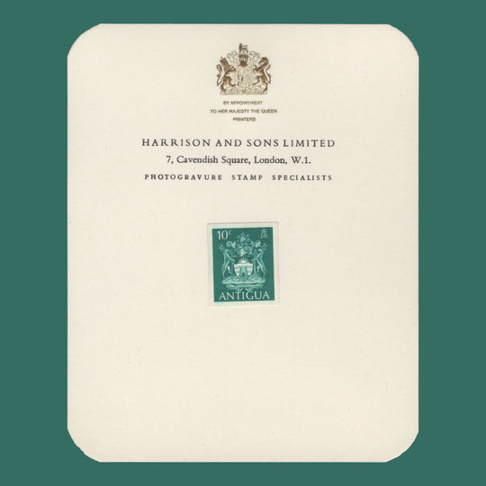 Antigua 1970 (Proof) 10c Arms imperf coil stamp on presentation card