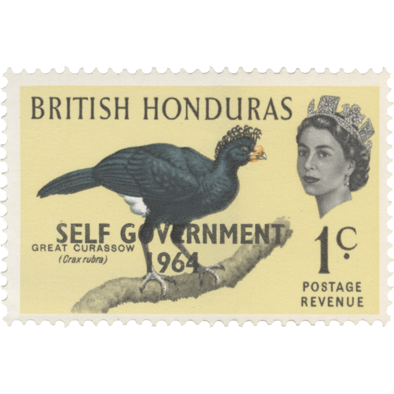 British Honduras 1964 (Variety) 1c Great Curassow overprint offset