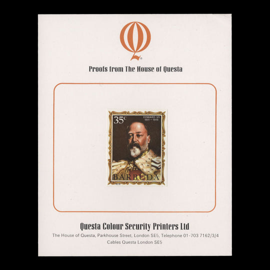 Barbuda 1970 (Proof) 35c English Monarchs, Edward VII unadopted imperf single