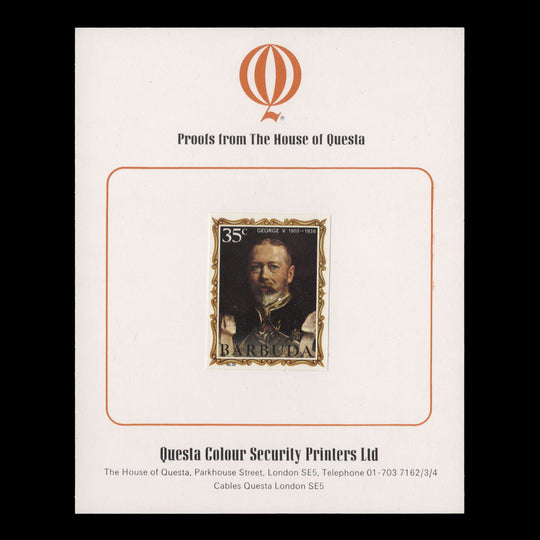 Barbuda 1970 (Proof) 35c English Monarchs, George V unadopted imperf single