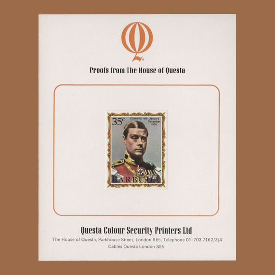 Barbuda 1970 (Proof) 35c English Monarchs, Edward VIII unadopted imperf single