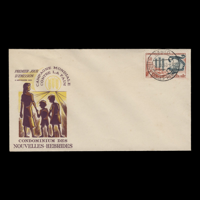 Nouvelles Hebrides 1963 (FDC) 60c Freedom From Hunger, SANTO