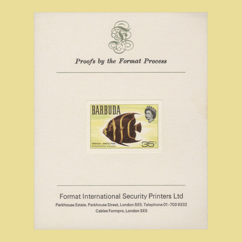 Barbuda 1969 (Proof) 35c French Angelfish imperf single on presentation card