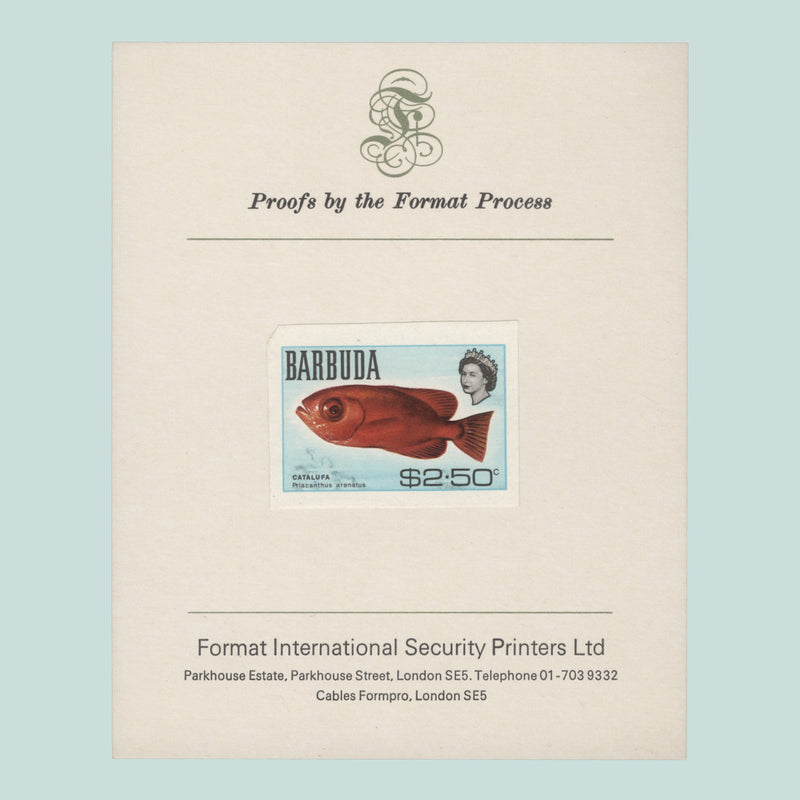 Barbuda 1969 (Proof) $2.50 Catalufa imperf single on presentation card