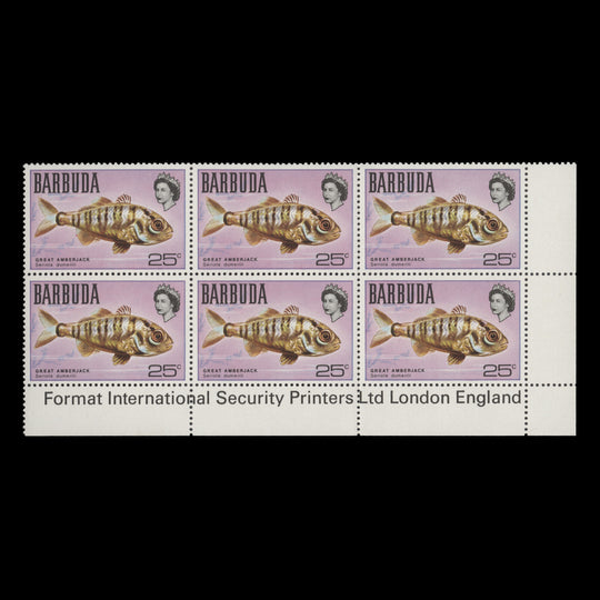Barbuda 1969 (MNH) 25c Great Amberjack imprint block
