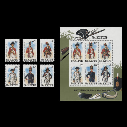 Saint Kitts 1987 (MNH) Military Uniforms set and miniature sheet