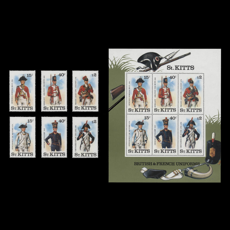 Saint Kitts 1987 (MNH) Military Uniforms set and miniature sheet