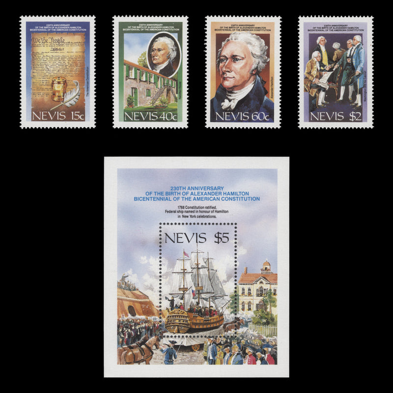 Nevis 1987 (MNH) Bicentenary of US Constitution set and miniature sheet