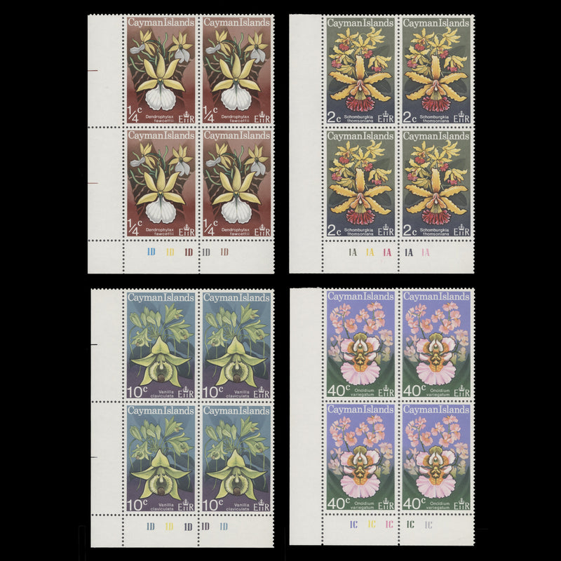 Cayman Islands 1971 (MNH) Orchids plate blocks