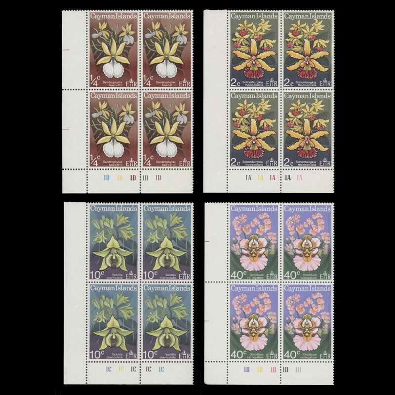 Cayman Islands 1971 (MNH) Orchids plate blocks