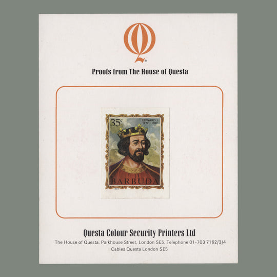 Barbuda 1970 (Proof) 35c English Monarchs, Edward I imperf single
