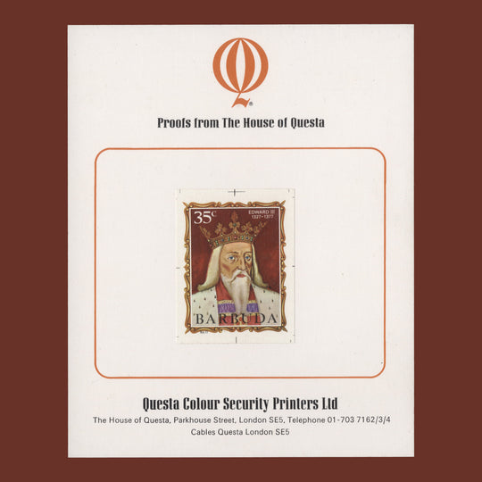 Barbuda 1970 (Proof) 35c English Monarchs, Edward III imperf single