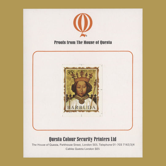 Barbuda 1970 (Proof) 35c English Monarchs, Richard II imperf single