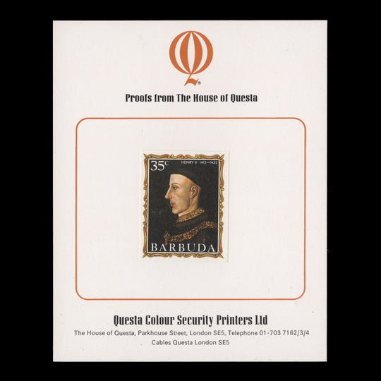 Barbuda 1970 (Proof) 35c English Monarchs, Henry V imperf single