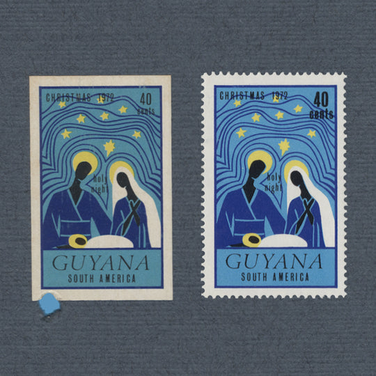 Guyana 1972 Christmas original imperf proof on presentation card