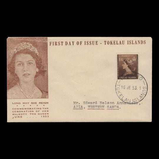 Tokelau 1953 (FDC) 3d Coronation, FAKAOFO