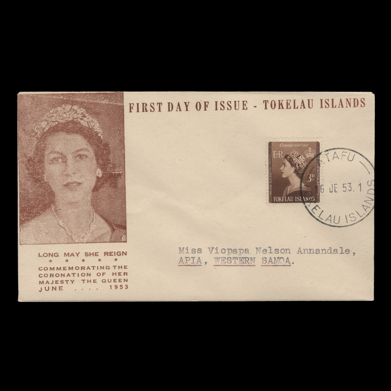 Tokelau 1953 (FDC) 3d Coronation, ATAFU