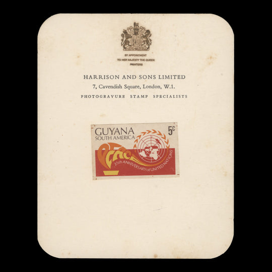 Guyana 1970 UN Anniversary imperf proof single on presentation card