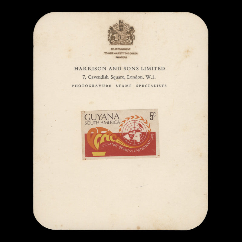 Guyana 1970 UN Anniversary imperf proof single on presentation card